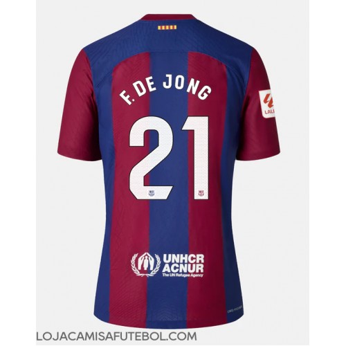 Camisa de Futebol Barcelona Frenkie de Jong #21 Equipamento Principal 2023-24 Manga Curta